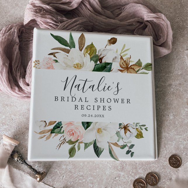 Elegant Magnolia Bridal Shower Recipe Organizer 3 Ring Binder (Creator Uploaded)