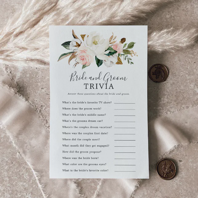 Elegant Magnolia Bride and Groom Trivia Game Flyer | Zazzle