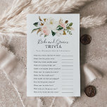 Elegant Magnolia Bride and Groom Trivia Game Flyer<br><div class="desc">This elegant magnolia bride and groom trivia game is perfect for a modern classy wedding shower. The soft floral design features watercolor blush pink peonies, stunning white magnolia flowers and cotton with gold and green leaves in a luxurious arrangement. Personalize the back of the card with the name of the...</div>