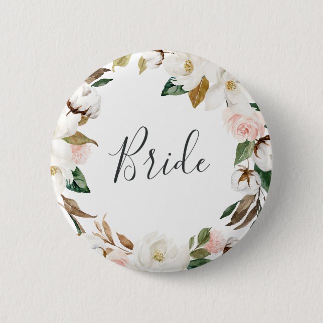 Elegant Magnolia Bride Bridal Shower Button (Front)