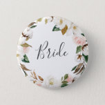 Elegant Magnolia Bride Bridal Shower Button<br><div class="desc">This elegant magnolia bride bridal shower button is perfect for a modern classy wedding shower. The soft floral design features watercolor blush pink peonies,  stunning white magnolia flowers and cotton with gold and green leaves in a luxurious arrangement.</div>