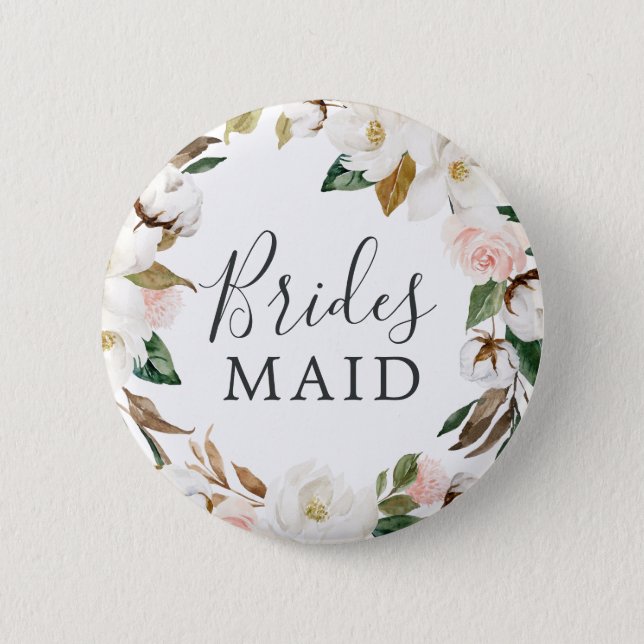 Elegant Magnolia Bridesmaid Bridal Shower Button (Front)