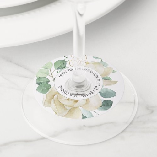 Elegant Magnolia Eucalyptus Greenery Wedding Favor Wine Glass Tag