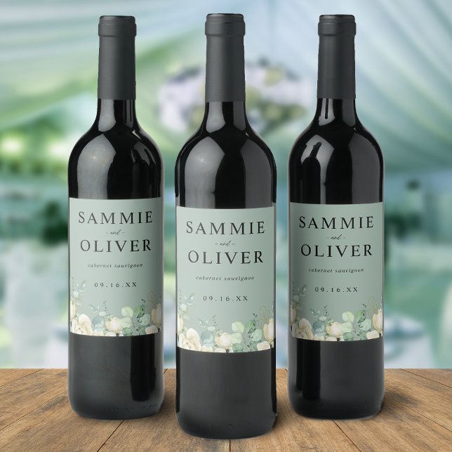 Elegant Magnolia Eucalyptus Personalized Wedding Wine Label (Elegant Magnolia Eucalyptus Personalized Wedding Wine Label)