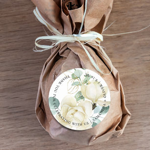 Elegant Magnolia Eucalyptus Thank You Wedding Classic Round Sticker