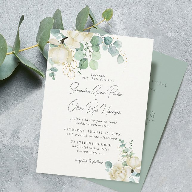 Elegant Magnolia Eucalyptus Wedding Detail and Invitation (Elegant Magnolia Eucalyptus Wedding Detail and Invitation)