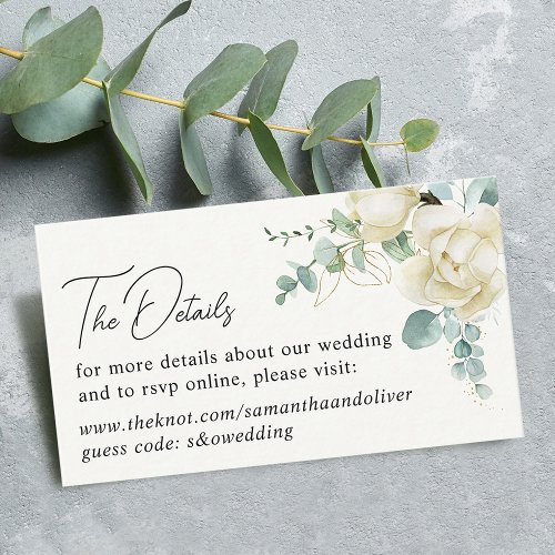 Elegant Magnolia Eucalyptus Wedding Details Enclosure Card