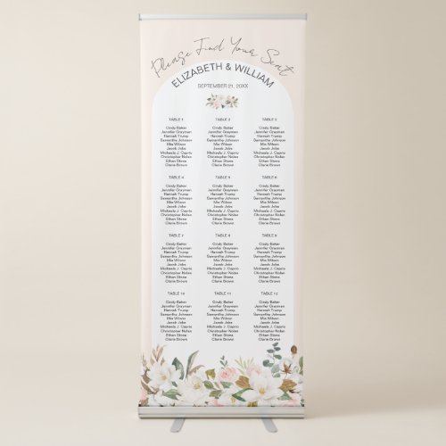 Elegant Magnolia Floral Arch Frame Seating Chart Retractable Banner
