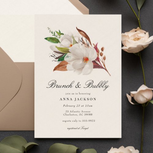 Elegant Magnolia Floral Bridal Brunch Shower Invitation