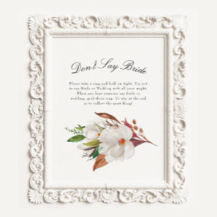 Elegant Magnolia Floral Bridal Shower Game Foam Board