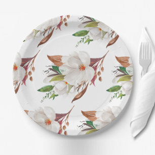 Elegant Magnolia Floral Bridal Shower Paper Plates