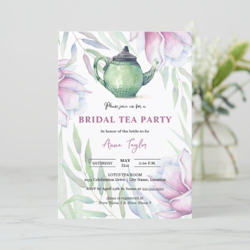 Elegant Magnolia Floral Bridal Tea Party Invitation