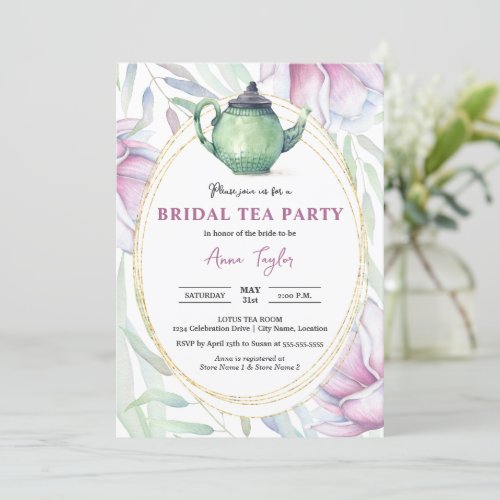 Elegant Magnolia Floral Bridal Tea Party Invitation