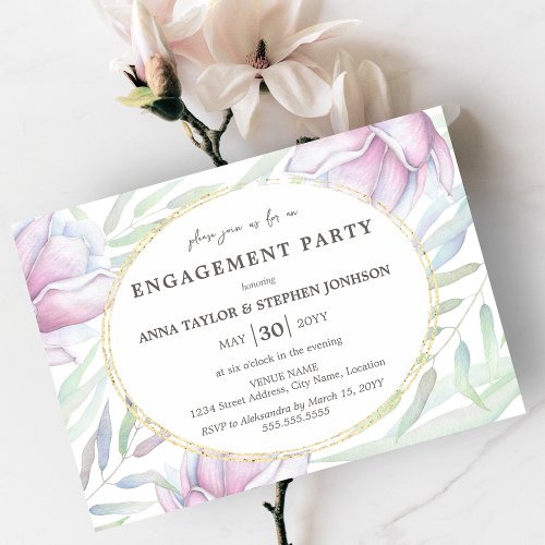 Elegant Magnolia Floral Engagement Party Invitation