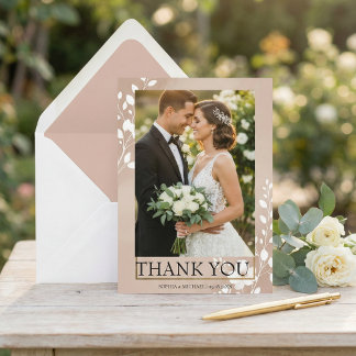 Elegant Magnolia Floral Photo Wedding Thank You Card