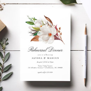 Elegant Magnolia Floral Rehearsal Dinner Invitation