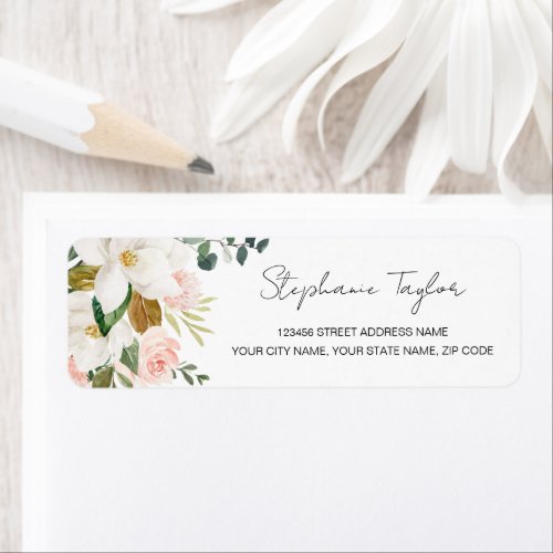 Elegant Magnolia Floral Return Address Label