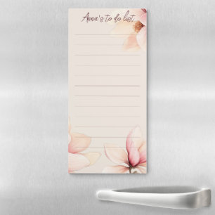 Elegant Magnolia Floral Shopping To-Do List CUSTOM Magnetic Notepad