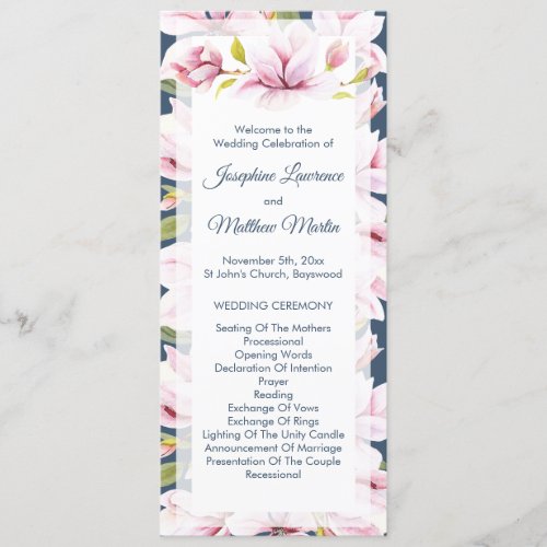 Elegant Magnolia Floral Wedding Ceremony Program