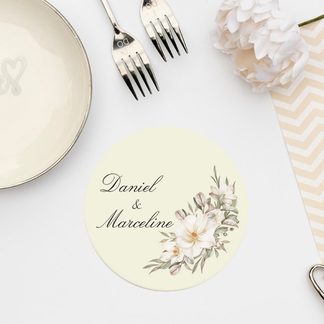 Elegant Magnolia Floral Wedding Coaster (Creator Uploaded)