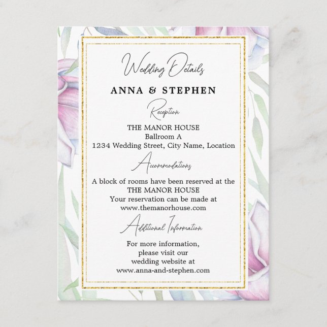 Elegant Magnolia Floral Wedding Details Enclosure Card (Front)