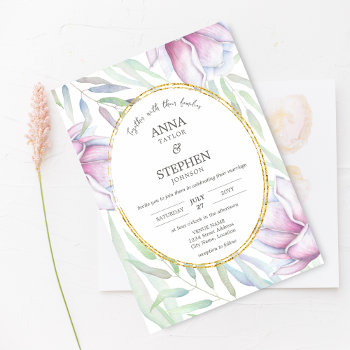 Elegant Magnolia Floral Wedding Invitation by SocialiteDesigns at Zazzle