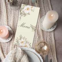 Elegant Magnolia Floral Wedding Menu Card