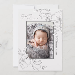 Elegant Magnolia Flower Photo Birth Announcement