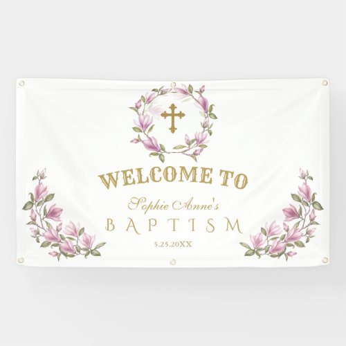 Elegant Magnolia Flowers Baptism Welcome Sign