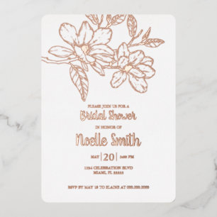 Elegant Magnolia Flowers, Bridal Shower Foil Invitation