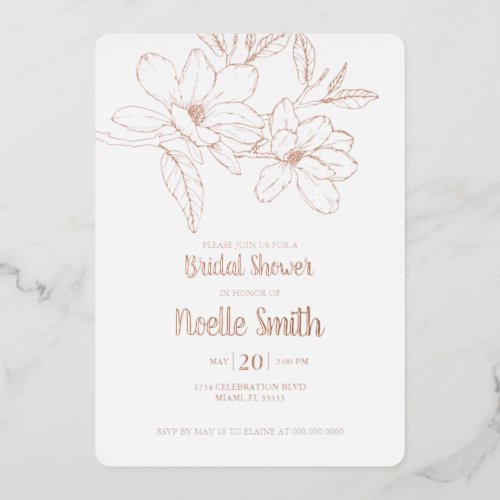 Elegant Magnolia Flowers Bridal Shower Foil Invitation