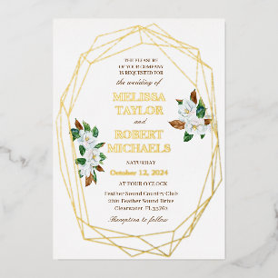Elegant Magnolia Foil Wedding Invitation