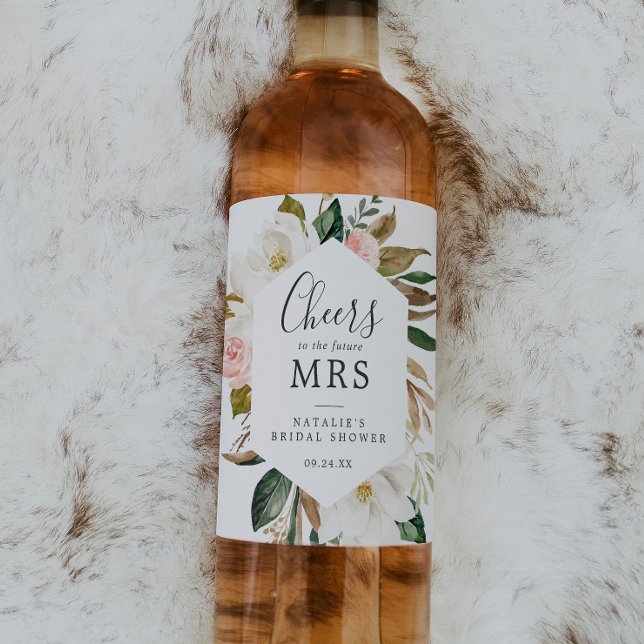 Elegant Magnolia Future Mrs. Bridal Shower Wine Label (Creator Uploaded)