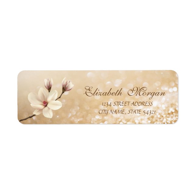 Elegant  Magnolia Glittery Bokeh  Address Label (Front)