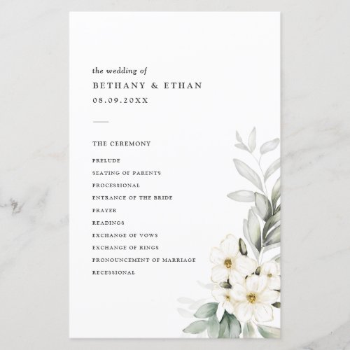 Elegant Magnolia Greenery Wedding Program