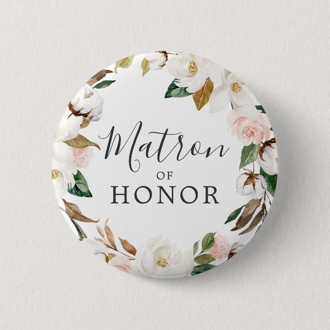 Elegant Magnolia Matron of Honor Bridal Shower Button (Front)