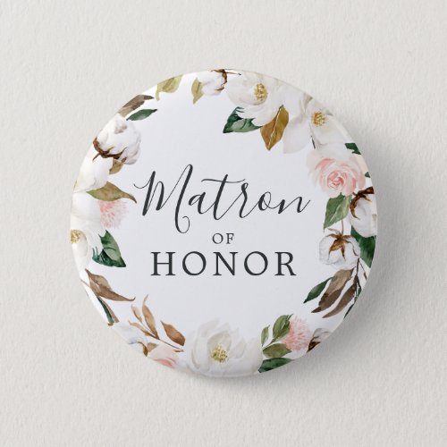 Elegant Magnolia Matron of Honor Bridal Shower Button