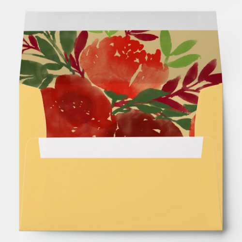 Elegant Magnolia Mustard Yellow  Blush  Wedding Envelope