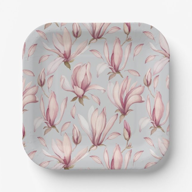 Elegant Magnolia Paper Plates (Front)