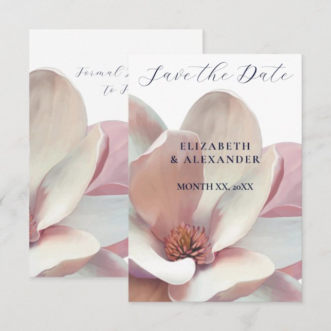 Elegant Magnolia Pink and White Wedding Save The Date (Front/Back)