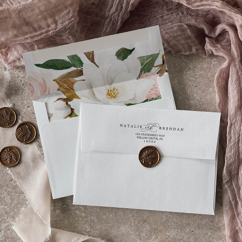 Elegant Magnolia | Romantic Calligraphy Wedding Envelope
