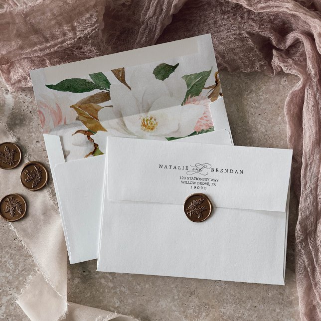 Elegant Magnolia | Romantic Calligraphy Wedding Envelope (Creator Uploaded)