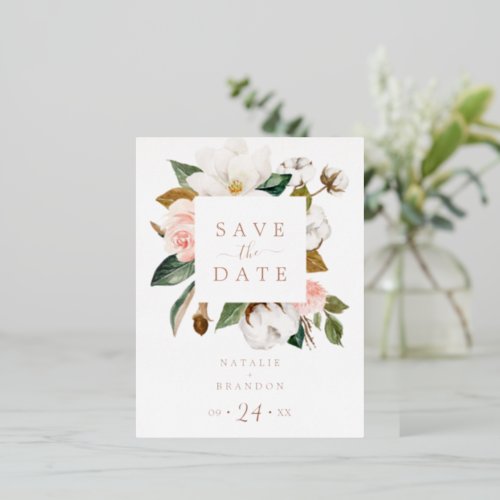 Elegant Magnolia  Rose Gold Foil Save the Date Foil Invitation Postcard