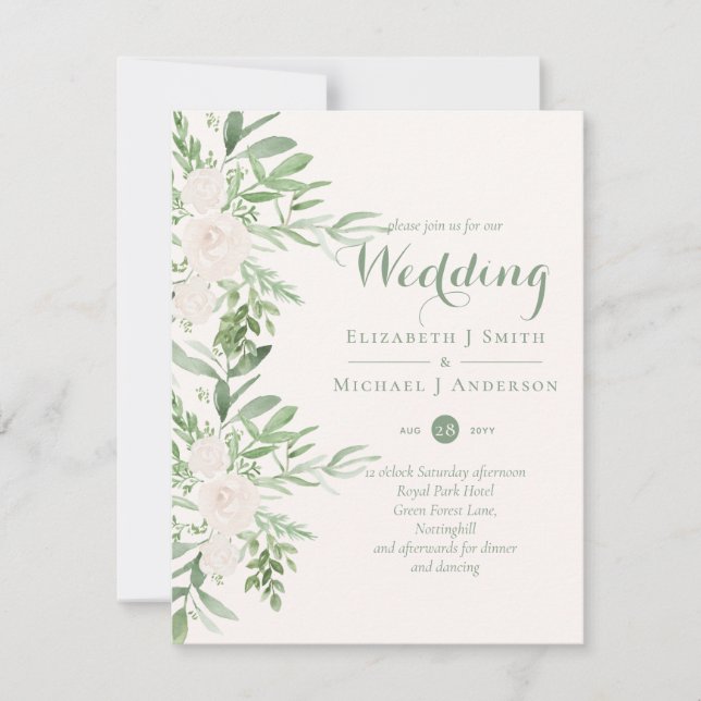 Elegant Magnolia Sage Floral Wedding Invitation (Front)
