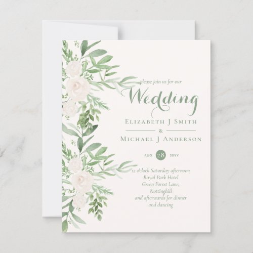 Elegant Magnolia Sage Floral Wedding Invitation