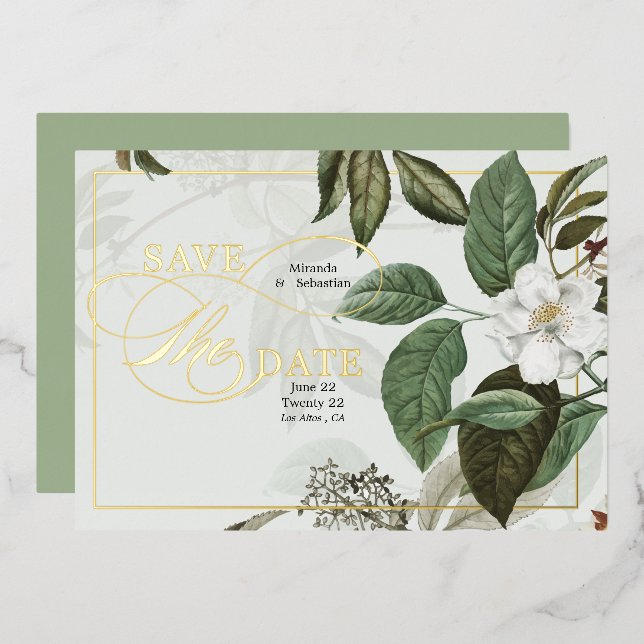 Elegant Magnolia  Save the Date Foil Invitation (Front/Back)