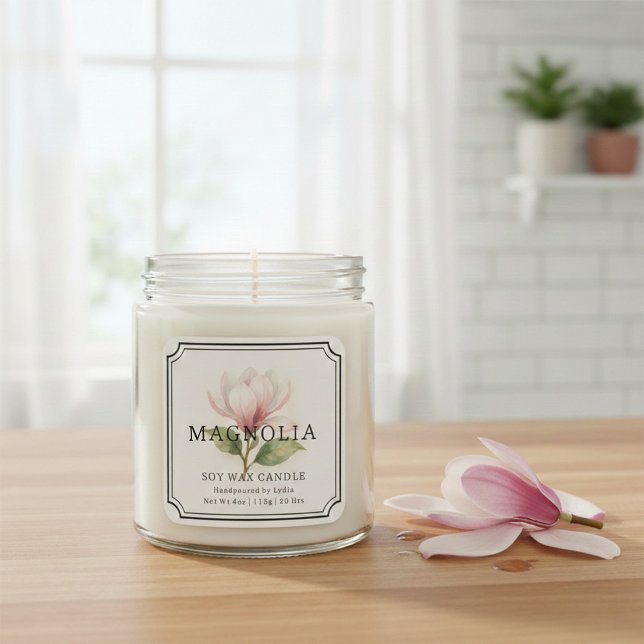 Elegant Magnolia Soy Wax Candle Business Label (Creator Uploaded)