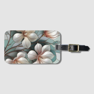Elegant Magnolia Stained Glass Floral Mosaic Art Luggage Tag