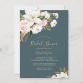 Elegant Magnolia | Teal and White Bridal Shower Invitation (Front)