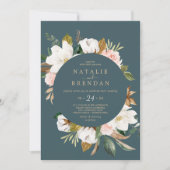 Elegant Magnolia | Teal and White Casual Wedding Invitation (Front)